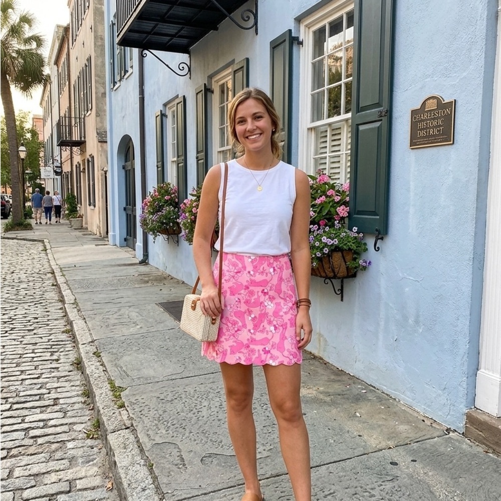 LILLY PULITZER Pink Grrranium Print Mini Skirt, size 10